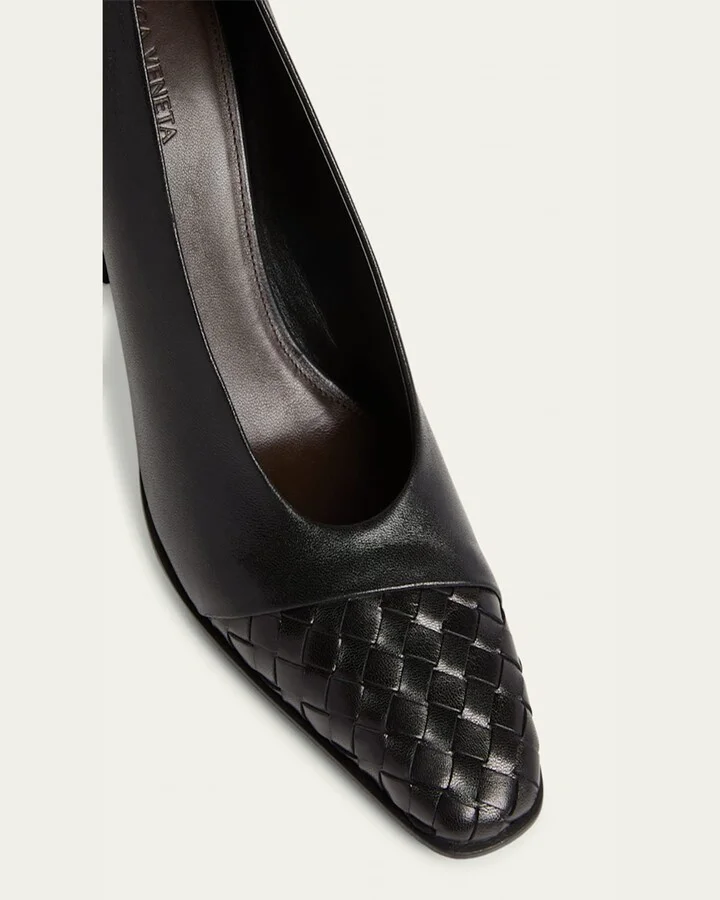Mixed Leather Block-Heel Pumps - Image 7