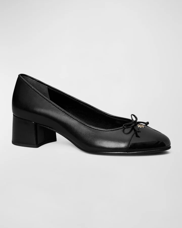 Mixed Leather Cap-Toe Ballerina Pumps - Image 2