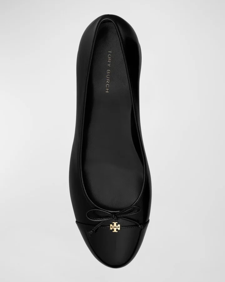 Mixed Leather Cap-Toe Ballerina Pumps - Image 4