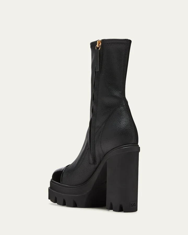 Mixed Leather Cap-Toe Platform Booties - Image 4