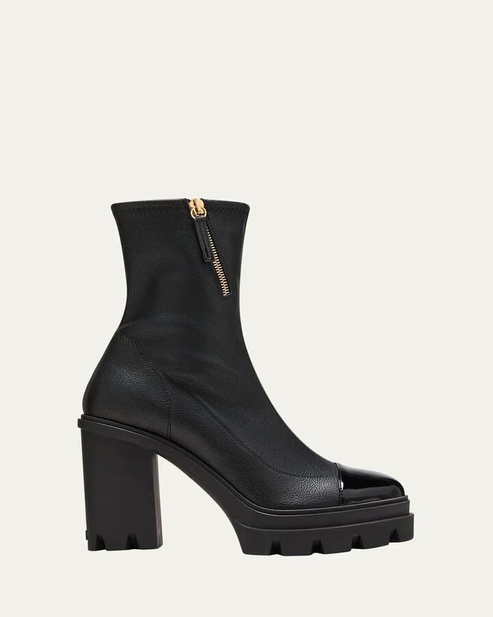 Mixed Leather Cap-Toe Platform Booties