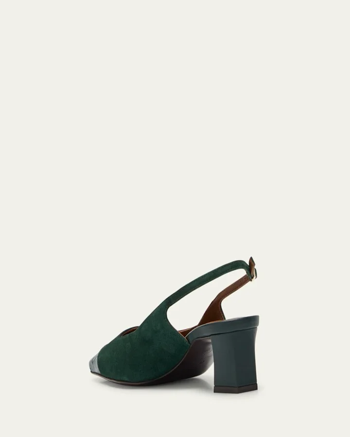 Mixed Leather Cap-Toe Slingback Pumps - Image 2