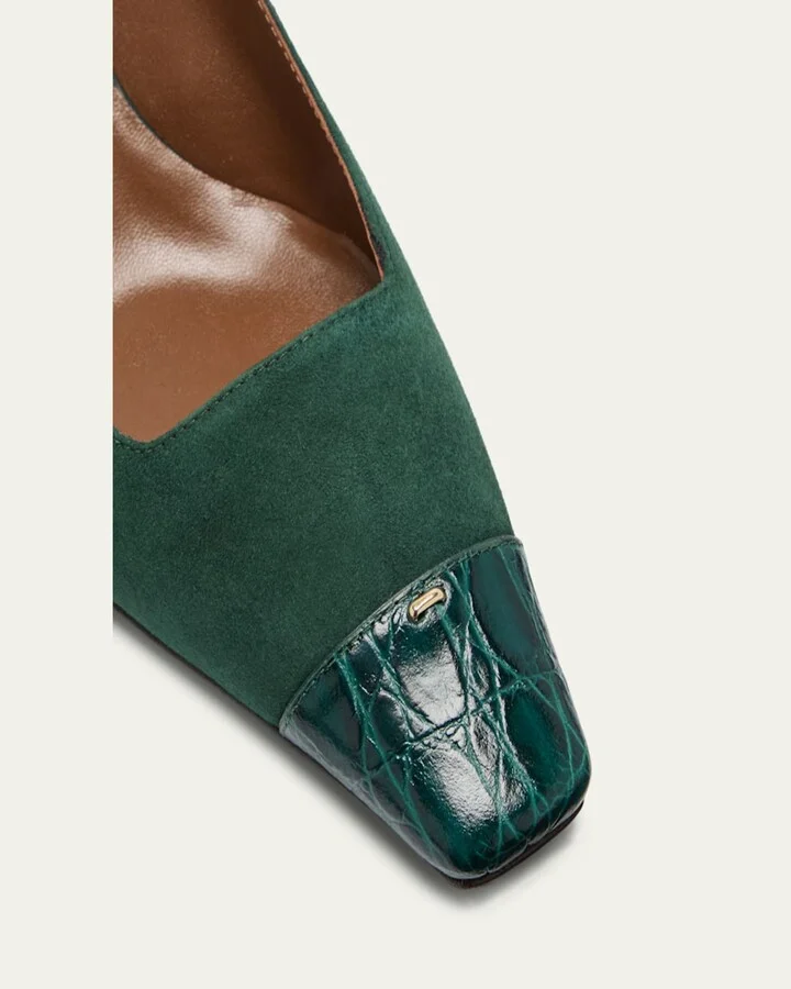 Mixed Leather Cap-Toe Slingback Pumps - Image 3