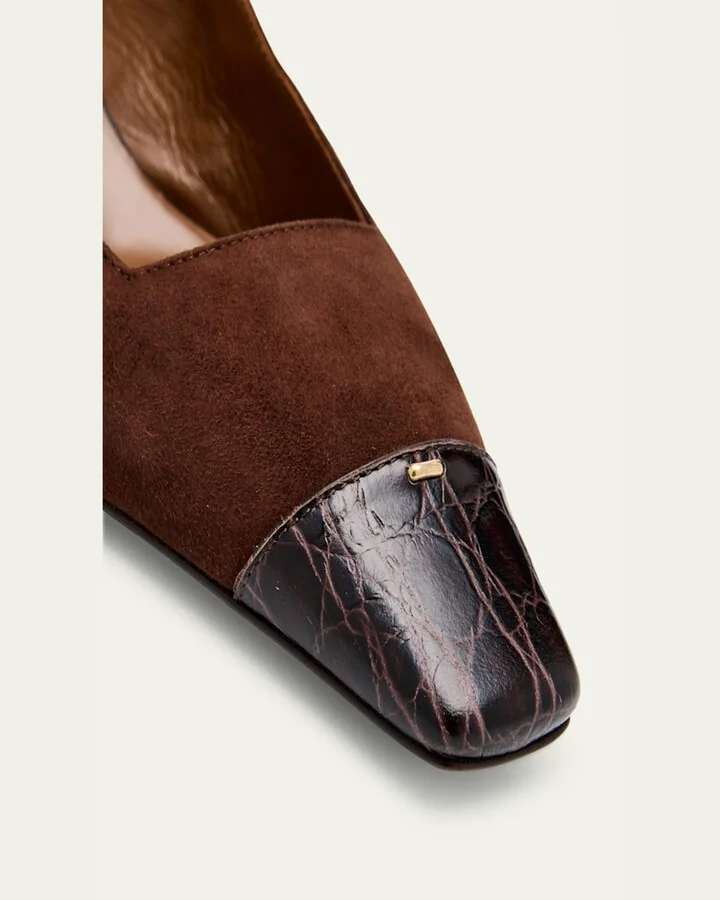 Mixed Leather Cap-Toe Slingback Pumps - Image 8
