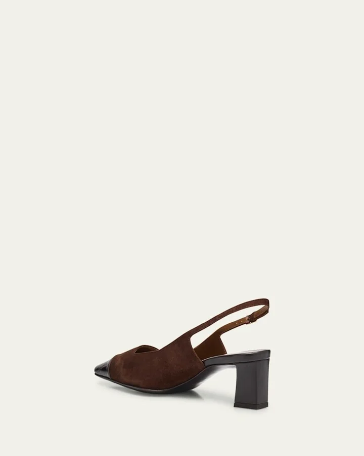 Mixed Leather Cap-Toe Slingback Pumps - Image 10