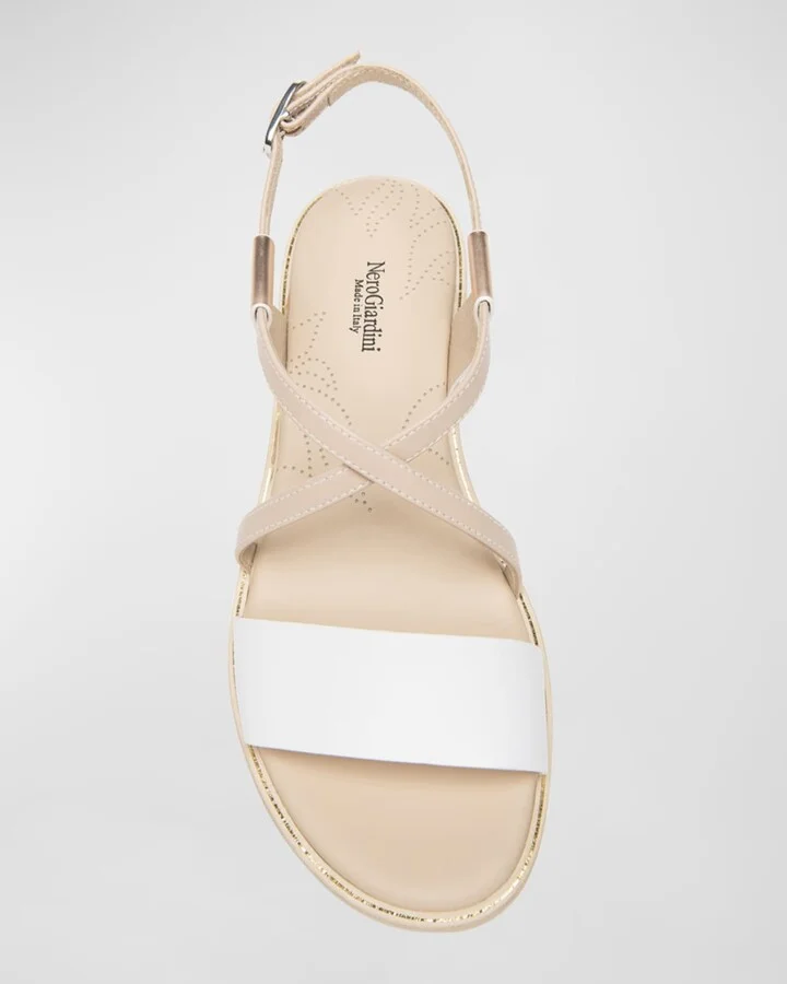 Mixed Leather Crisscross Slingback Sandals - Image 2