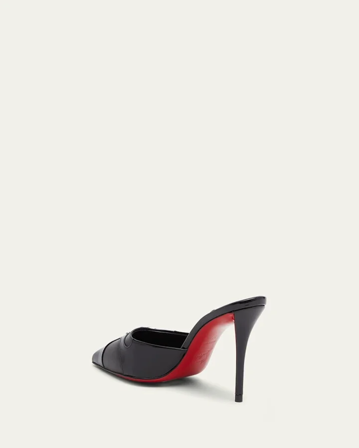 Mixed Leather Logo Charm Red Sole Mules - Image 2