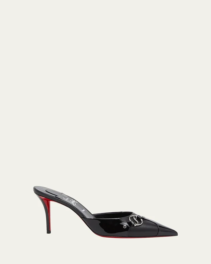 Mixed Leather Logo Charm Red Sole Mules