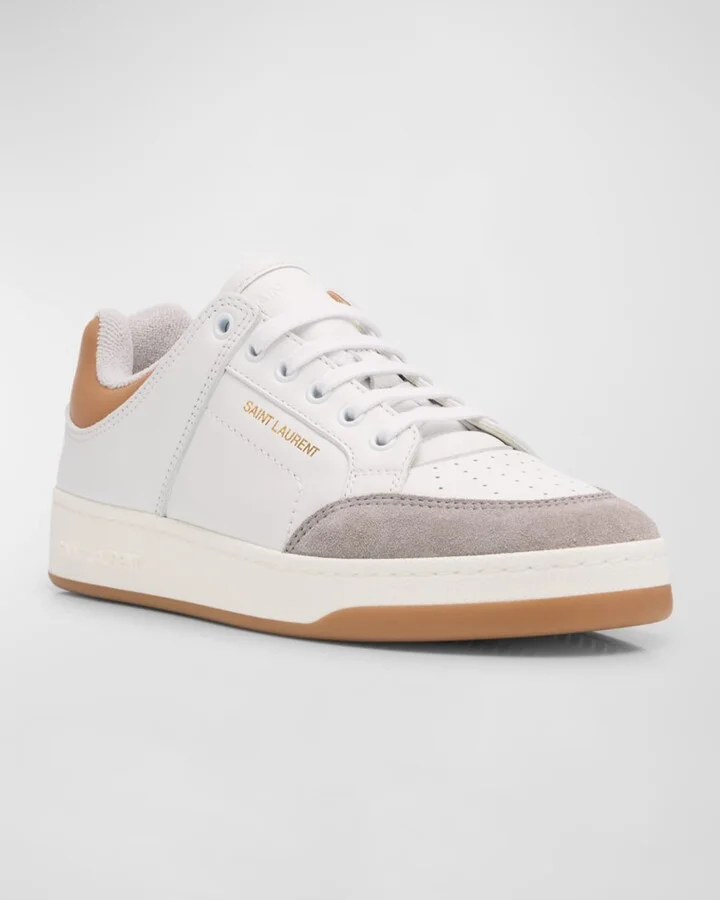 Mixed Leather Low-Top Sneakers - Image 3