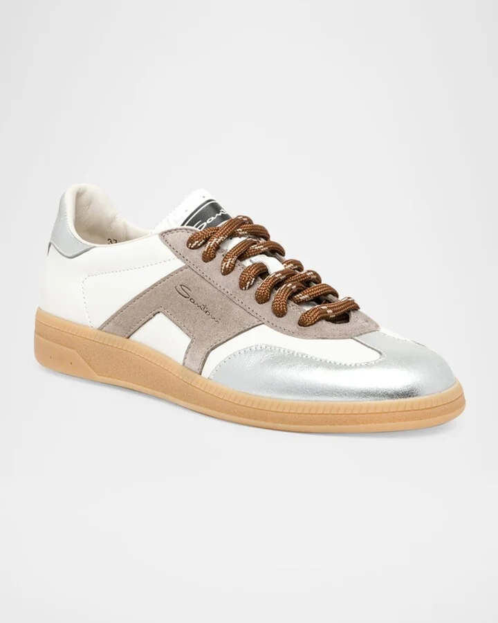 Mixed Leather Low-Top Sneakers - Image 3
