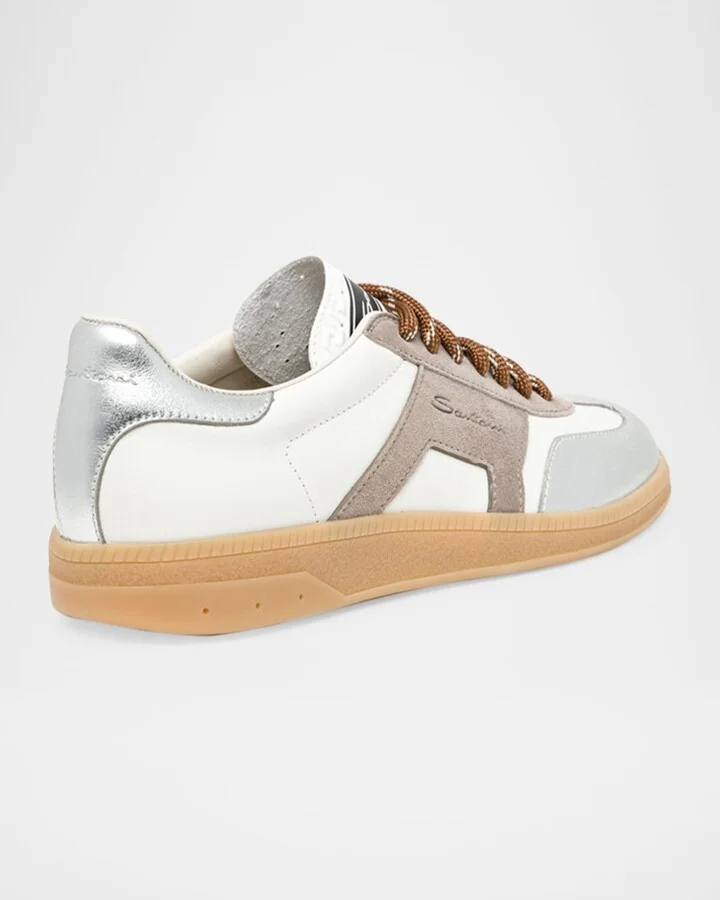 Mixed Leather Low-Top Sneakers - Image 5