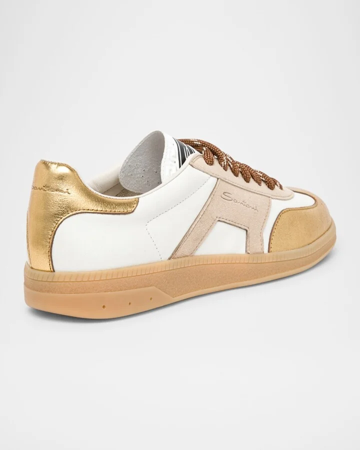 Mixed Leather Low-Top Sneakers - Image 3