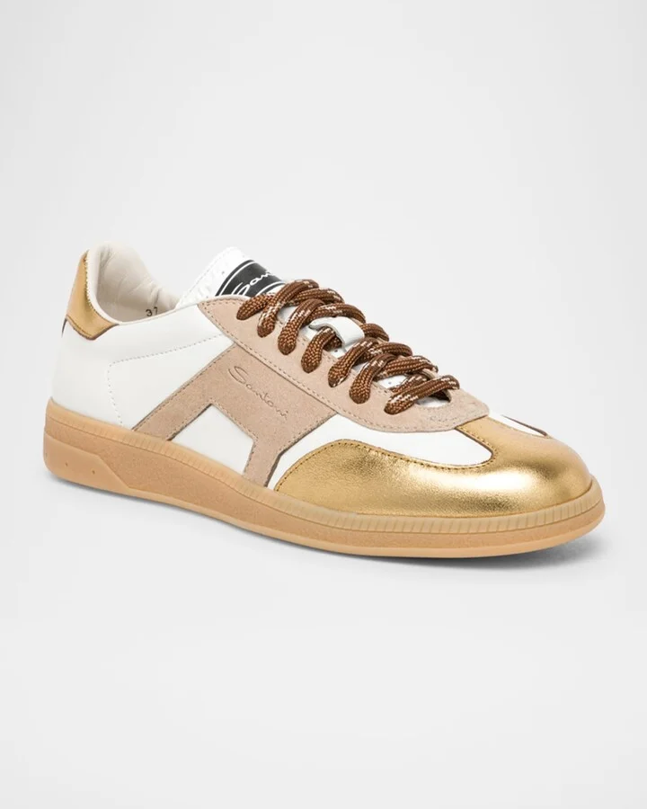 Mixed Leather Low-Top Sneakers - Image 5