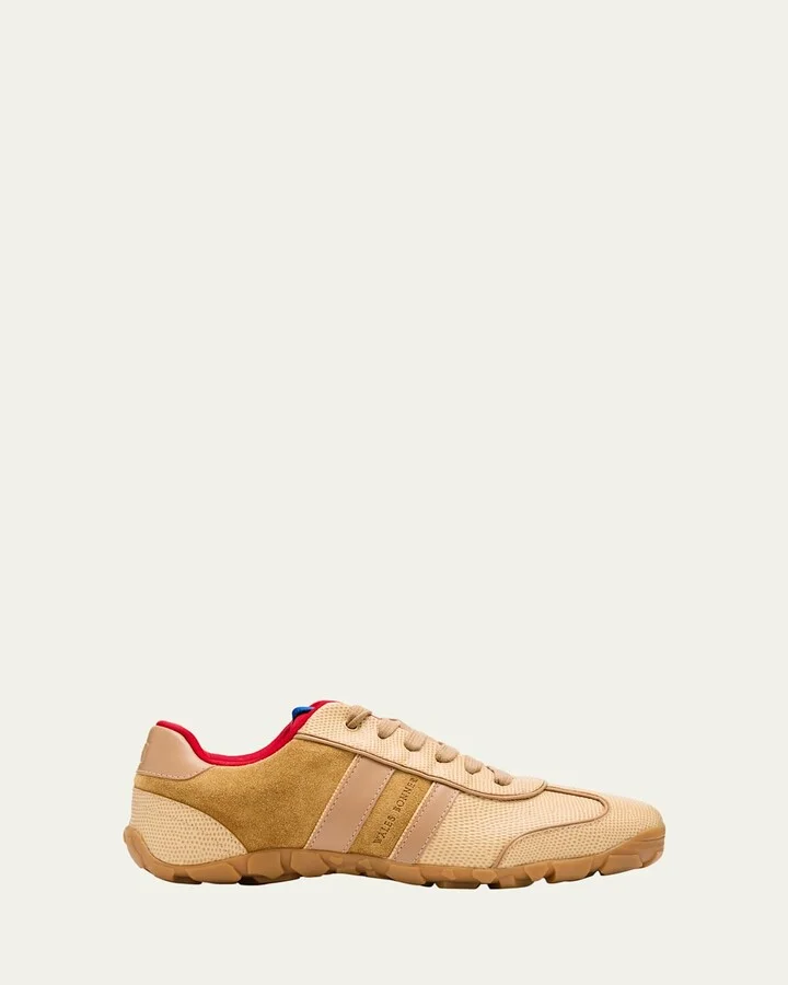 Mixed Leather Low-Top Sneakers