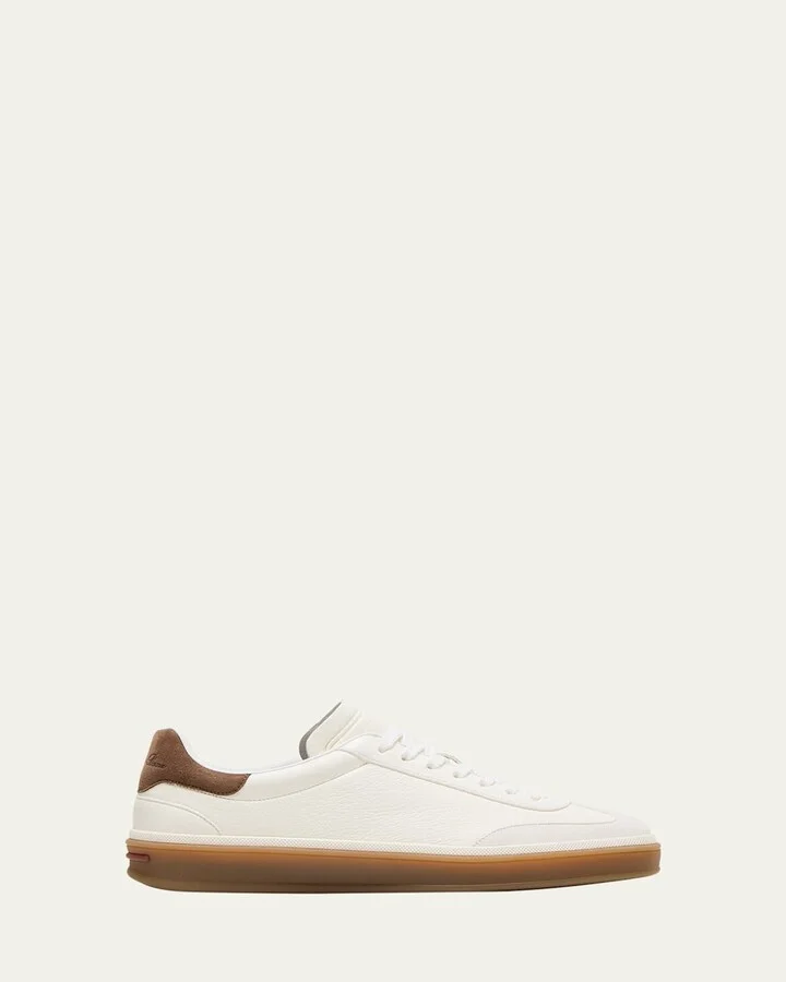 Mixed Leather Low-Top Tennis Sneakers