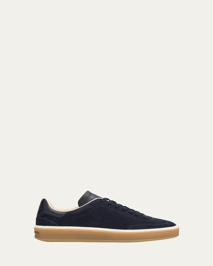 Mixed Leather Low-Top Tennis Sneakers