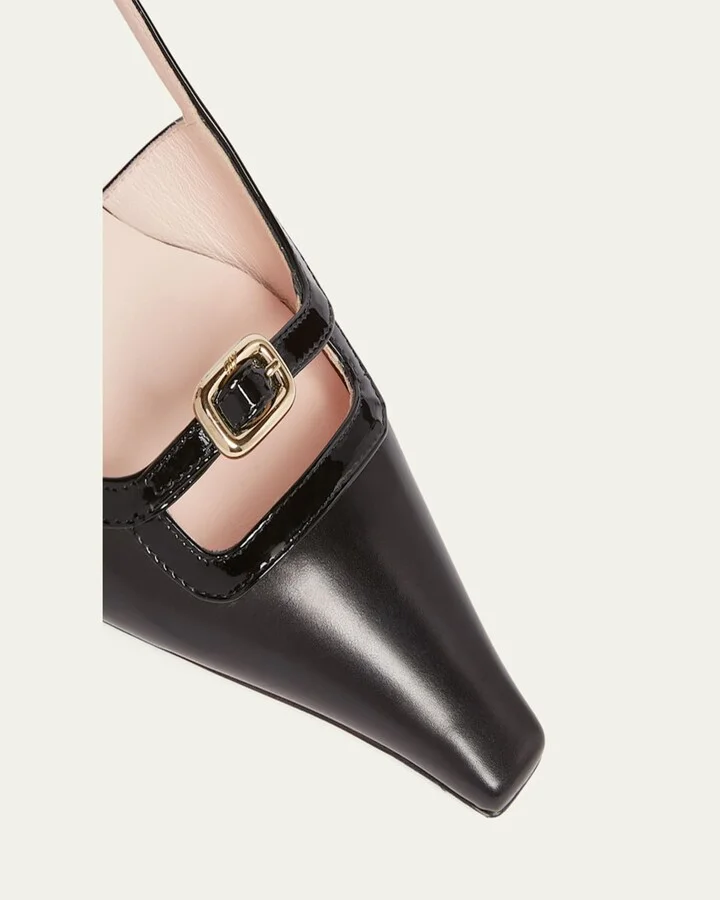 Mixed Leather Mini Buckle Slingback Pumps - Image 6
