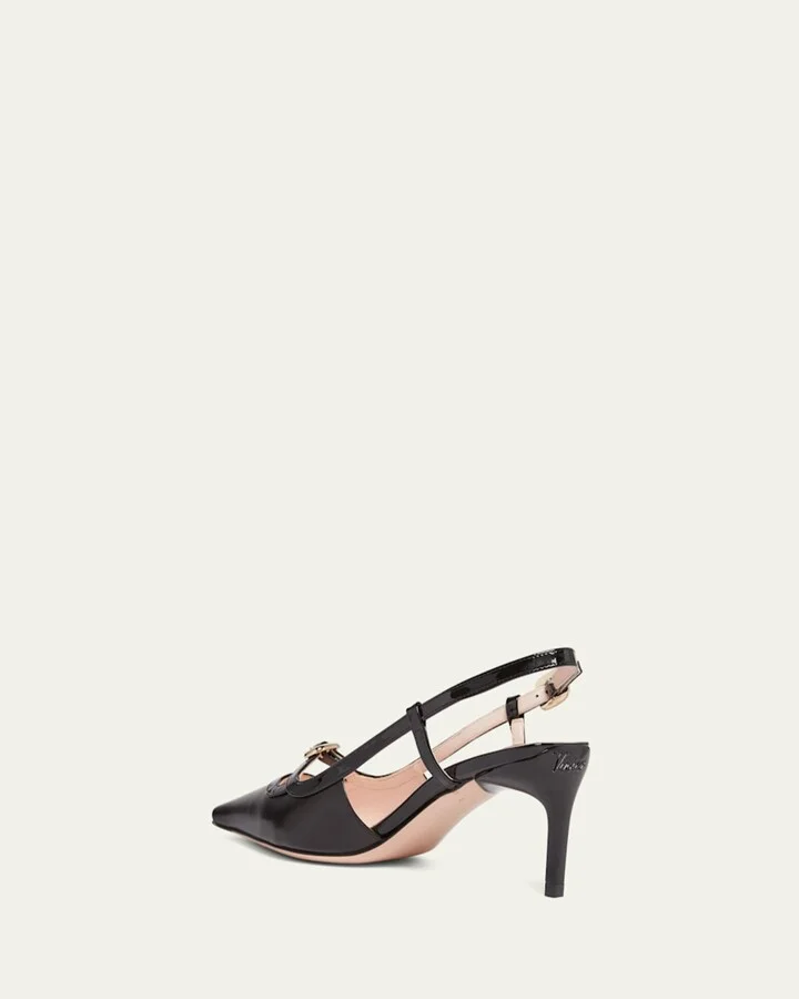 Mixed Leather Mini Buckle Slingback Pumps - Image 8