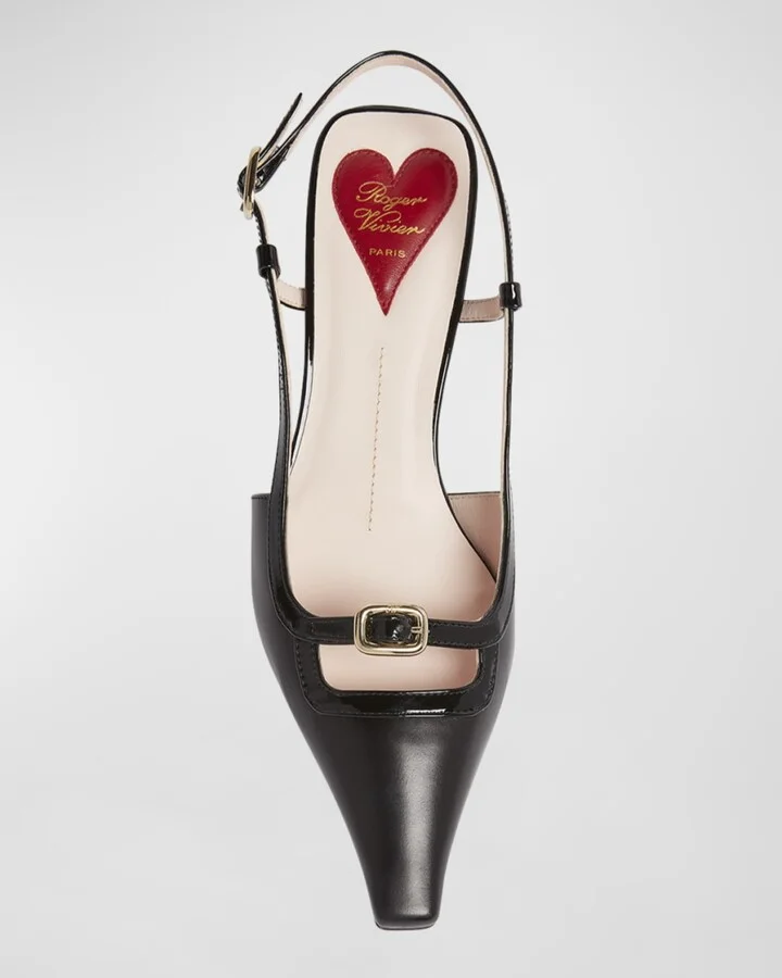 Mixed Leather Mini Buckle Slingback Pumps - Image 4