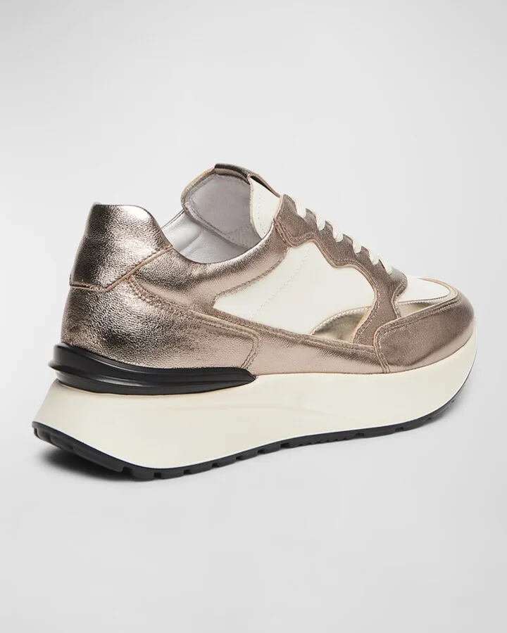 Mixed Leather Retro Fashion Sneakers - Image 2