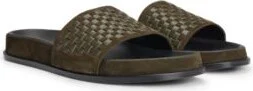 Mixed-leather slides with woven upper strap- Dark Green Men's Sandals size 9
