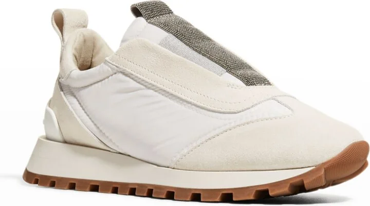 Mixed Leather Slip-On Runner Sneakers - Image 7
