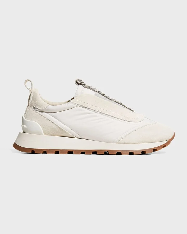 Mixed Leather Slip-On Runner Sneakers