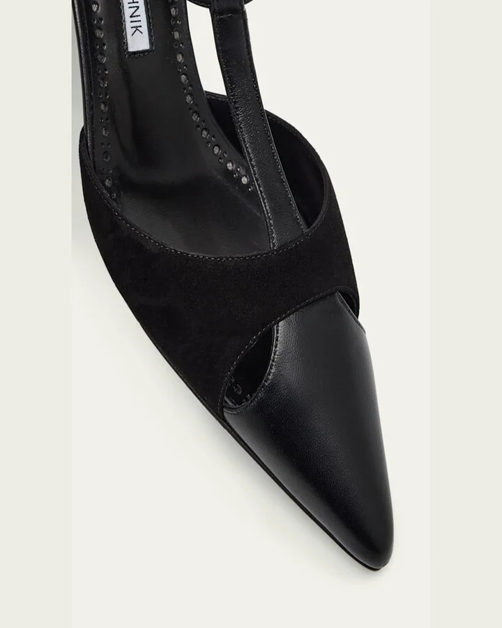 Mixed Leather T-Strap Pumps - Image 5