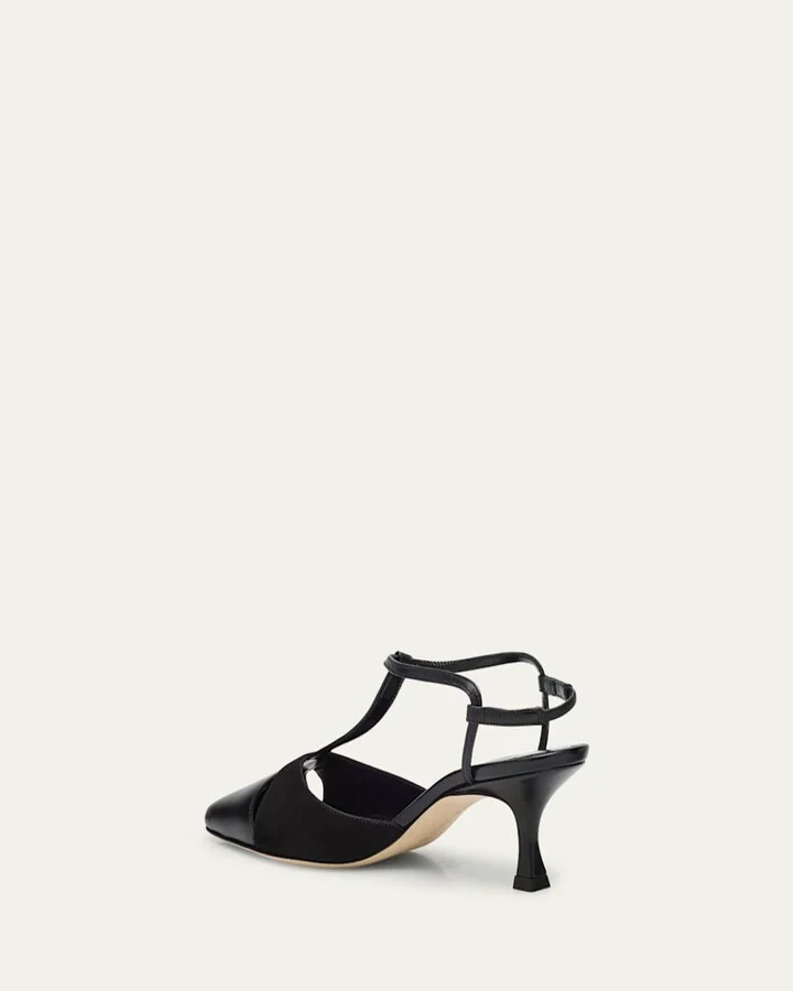 Mixed Leather T-Strap Pumps - Image 7
