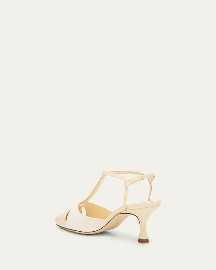 Mixed Leather T-Strap Pumps - Image 8