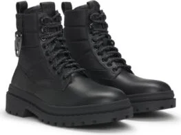 Mixed-material half boots with carabiner hook- Black Men's Boots size 9
