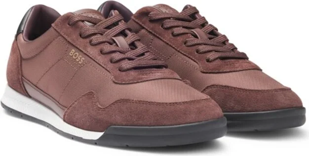 Mixed-material lace-up trainers with suede trims