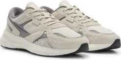 Mixed-material sneakers with suede and mesh- Light Beige Men's Sneakers size 11