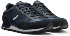 Mixed-material trainers with faux-leather trims- Dark Blue Men's Sneakers size 6