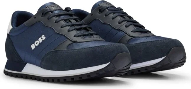 Mixed-material trainers with faux-leather trims