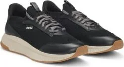 Mixed-material trainers with fishbone sole and signature accents- Black Men's Sneakers size 9