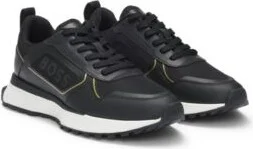 Mixed-material trainers with large side-panel logo- Black Men's Sneakers size 9