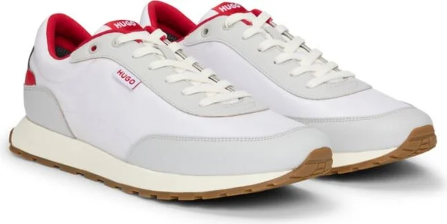 Mixed-material trainers with logo flag