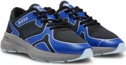 Mixed-material trainers with rubberized faux leather- Light Blue Men's Sneakers size 11