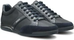 Mixed-material trainers with suede and faux leather- Dark Blue Men's Sneakers size 9
