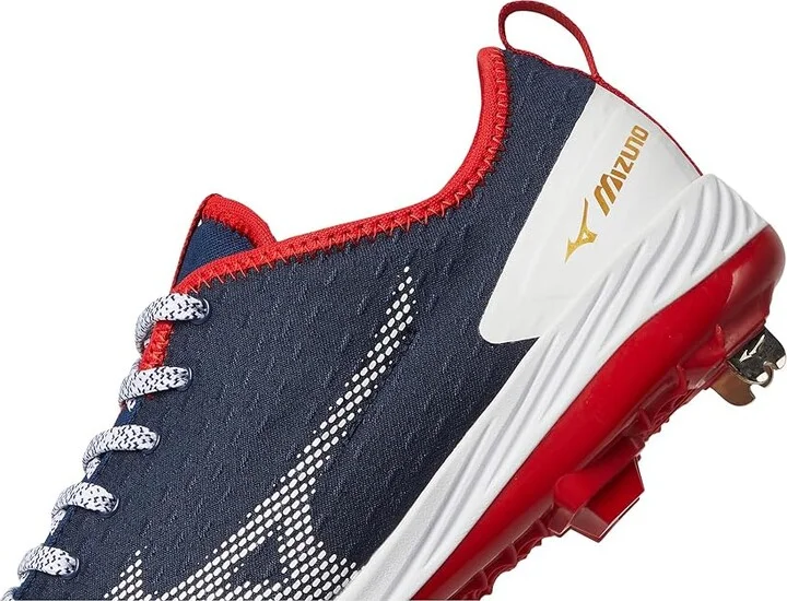 Mizuno Dominant 4 Baseball Cleats Men's Shoes Navy/Red : 7 D - Medium, Synthetic/Textile - Image 7