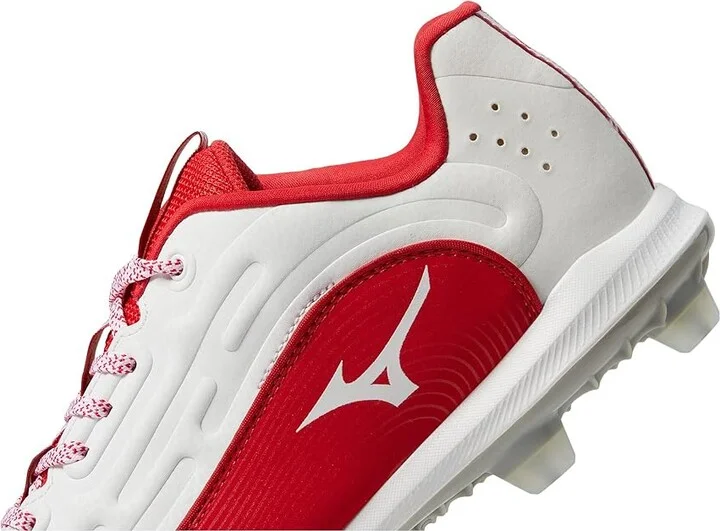 Mizuno Finch Elite 6 Low TPU Softball Cleats Women's Shoes White/Red : 7 B - Medium, Leather - Image 4