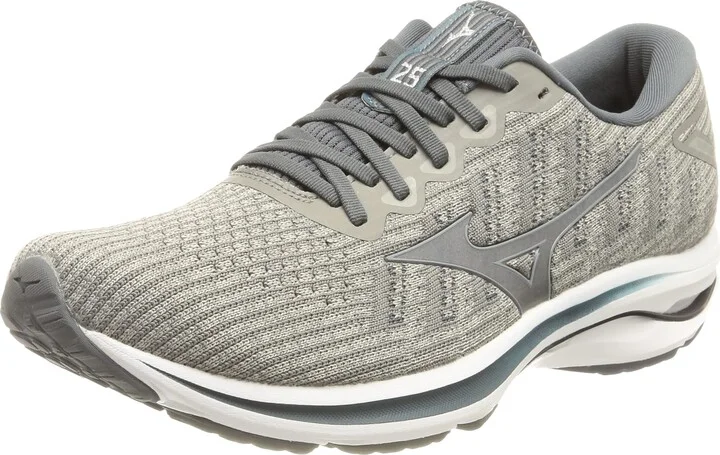 Mizuno Men's Wave Rider 25 WAVEKNIT™ | Neutral Support Running Shoe |Eco Friendly Materials | Waveknit- Drizzle/Antarctica | US 7 Wide (2E)