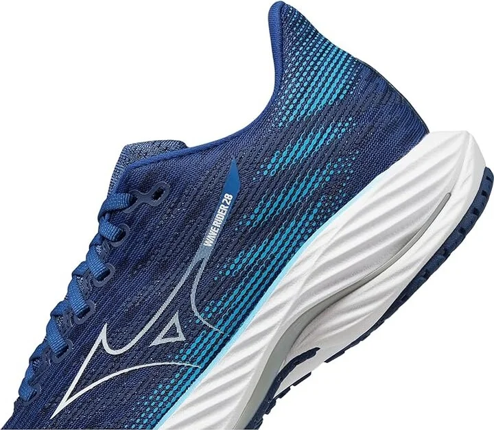 Mizuno Wave Rider 28 Men's Running Shoes Estate Blue/White : 11 D - Medium, Rubber - Image 4