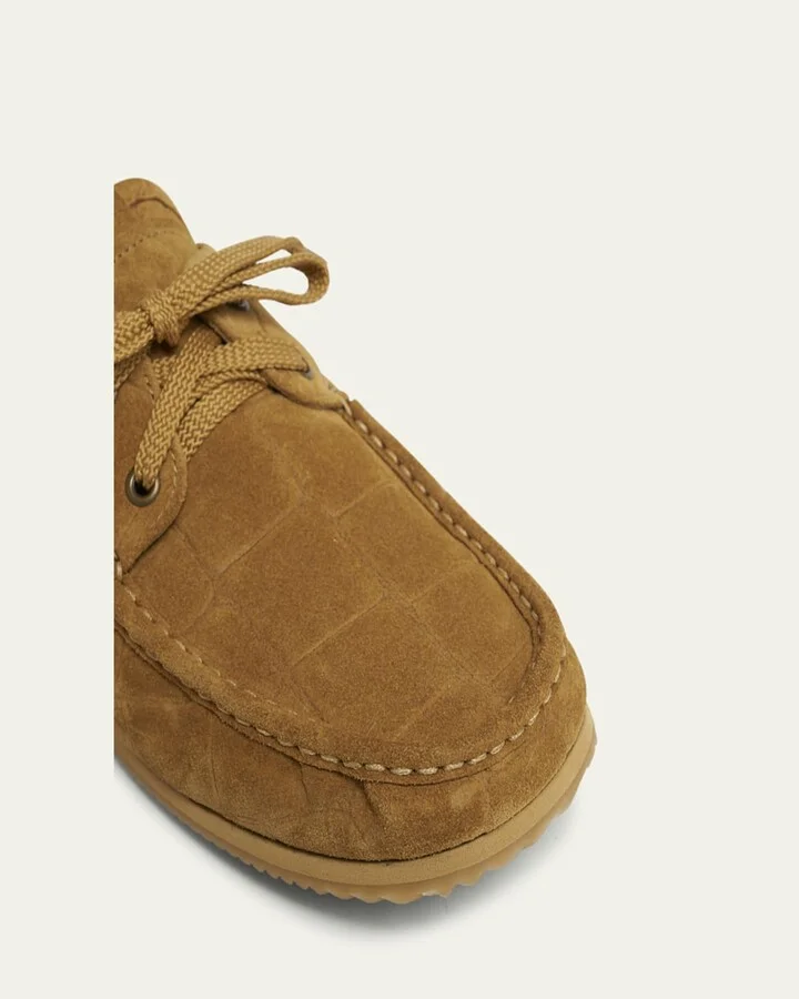 Moc-Toe Croc-Embossed Suede Boat Shoes - Image 2