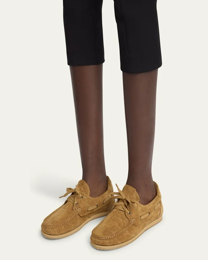 Moc-Toe Croc-Embossed Suede Boat Shoes - Image 3