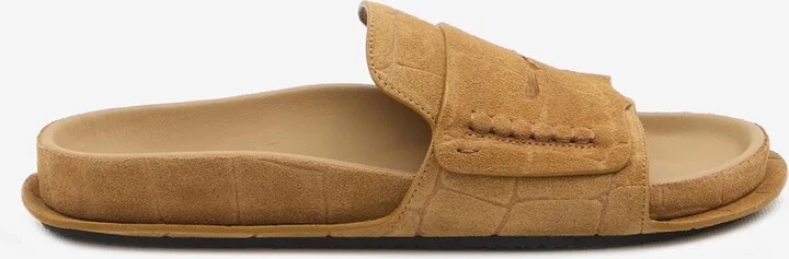 Mocassin Croc-Embossed Flat Sandals