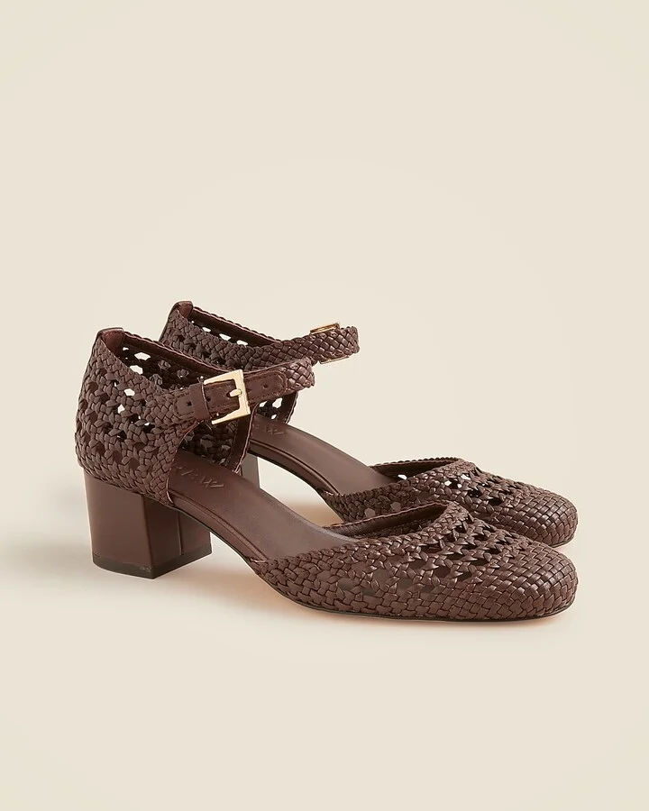 Mollie buckle-strap heels in woven leather