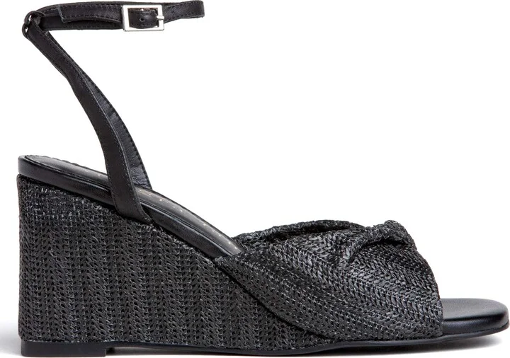 Mona Black Raffia Comfortable Wedge Work Day - Image 2