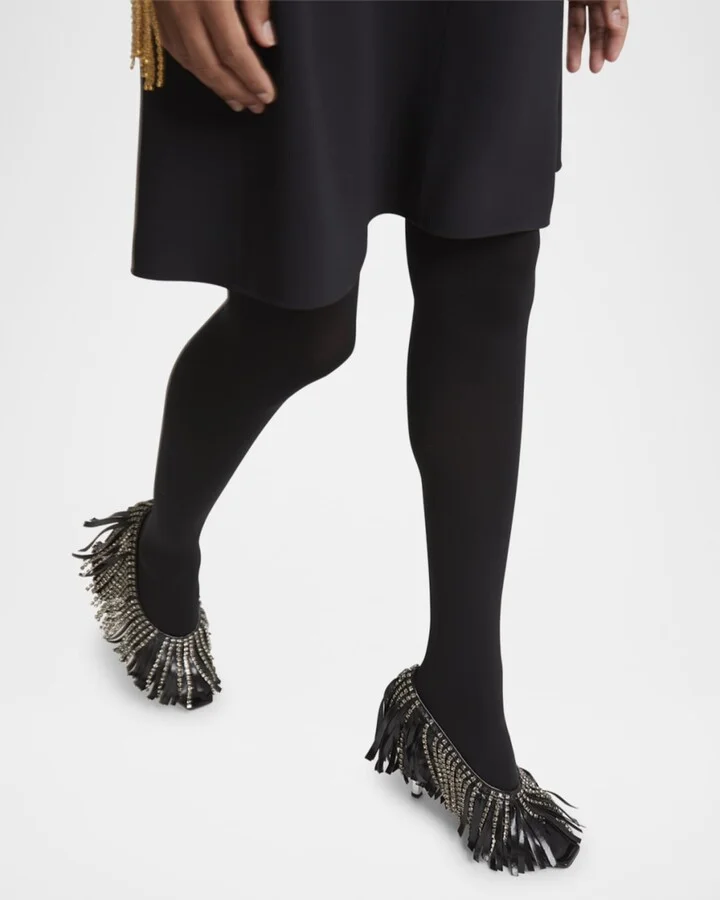 Mona Leather Strass Fringe Peep-Toe Pumps - Image 2